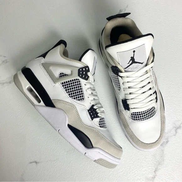 Jordan 4 Retro Military Black -Men’s White and Black Air Jordan Sneakers - Picture 7 of 10